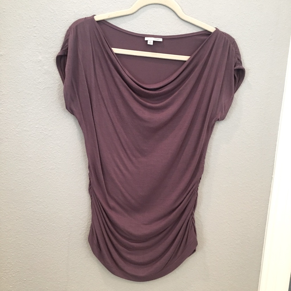 Halogen drape front top with cap sleeves in Plum
